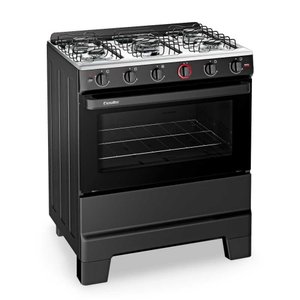 Fogão a Gás 5 Bocas Automático Ideal Super Preto Mesa Inox F51ap Esmaltec