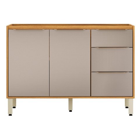 Balcão para Cozinha 2 Portas 3 Gavetas para Pia 120cm Plena Amarelo/Cinamon/Nude Prime