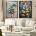 Ver imagem 1 de Kit Quadro Decorativo 2 Telas Floral Azul Royal Tacolado Moldura Caixa 3cm Madeira sem Vidro 80 X 12