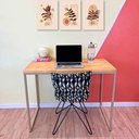 Ver imagem 1 de Mesa para Escritório de Ferro e Madeira 96cm Style Industrial Nozes e Dourado
