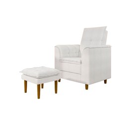 Poltrona de Amamentação Quarto Infantil com Puff Kate Pés Palito Bouclê Off White + Binde Amofada Ne - 9