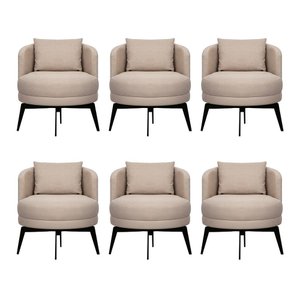 Kit 6 Poltronas Decorativas Giratórias Cora em Linho Misto Bege