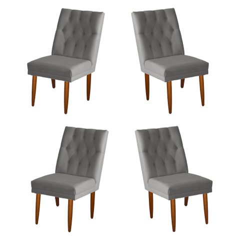 Jogo 04 Cadeiras de Jantar Estofada Cozinha Paris Suede Prata Eli Móveis