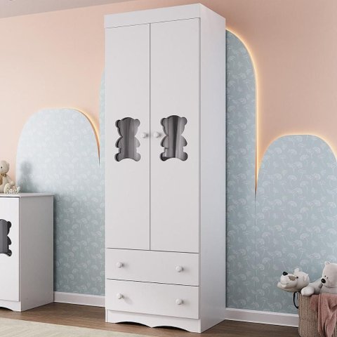 Guarda-roupa Infantil 62cm 2 Portas com Vidro e 2 Gavetas Doçura Multimóveis Mp4491 Branco