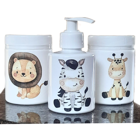 Kit Higiene Baby Safari 3 Pçs - Tampa com Trava - Plástico