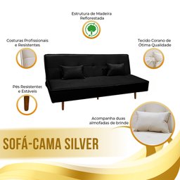 Sofá Cama Silver Reclinável Corano Preto - Star Confort - 7