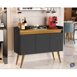 Aparador Buffet Sala 3 Portas Luxo Prime Preto / Madeirado - JM Casa dos Móveis - 1