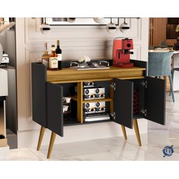 Aparador Buffet Sala 3 Portas Luxo Prime Preto / Madeirado - JM Casa dos Móveis - 3