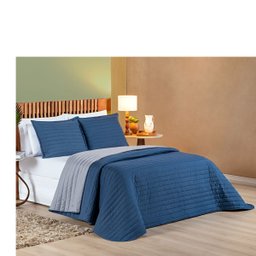 Cobre Leito Cama King 3 peças Colcha 200 fios Dupla Face Colors: Marinho/Cinza - 4