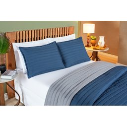 Cobre Leito Cama King 3 peças Colcha 200 fios Dupla Face Colors: Marinho/Cinza - 2