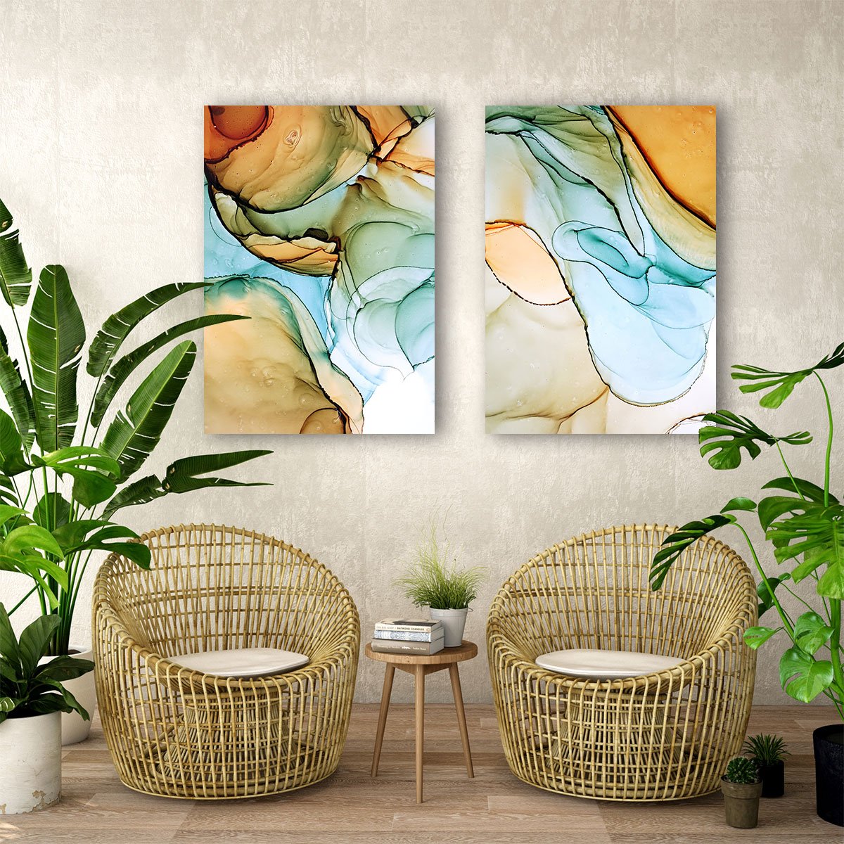 Conjunto Quadros Decorativos Sala Hall Abstratos Oléo em Tecido Canvas - 2