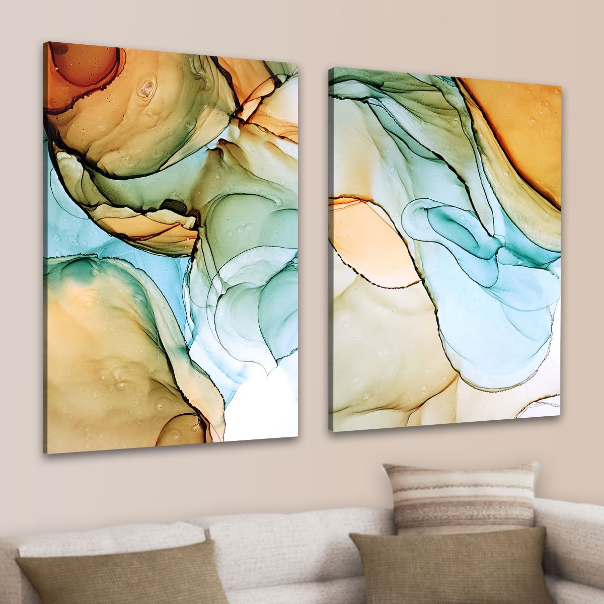 Conjunto Quadros Decorativos Sala Hall Abstratos Oléo em Tecido Canvas