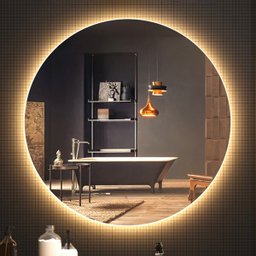 Espelho Grande Lapidado Decorativo Sala Hall Parede Redondo 80x80 Cm com Led Quente/fria - 2