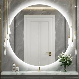 Espelho Grande Lapidado Decorativo Sala Hall Parede Redondo 80x80 Cm com Led Quente/fria - 1