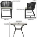 Ver imagem 2 de Mesa com 4 Cadeiras de Jantar Roma 100cm e Noronha em Aluminío Preto Corda Nautica Estofado 3 Trama
