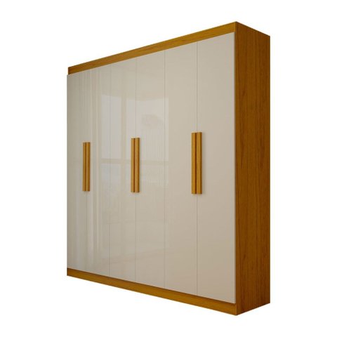 Guarda-Roupa Solteiro Sevilha 6 Portas 2 Gavetas 100% MDF Naturale/Off White - Panorama Móveis