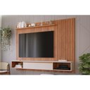 Ver imagem 1 de Rack Bancada com Painel para Tv até 65 Polegadas Bahamas Ripado 215x157cm Cinamomo-off White - Perm