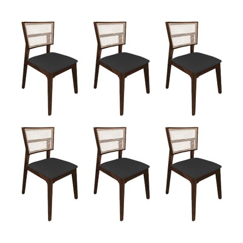 Kit 6 Cadeiras de Jantar Madeira Maciça Mel Manuela Assento Facto Preto Tela Premium