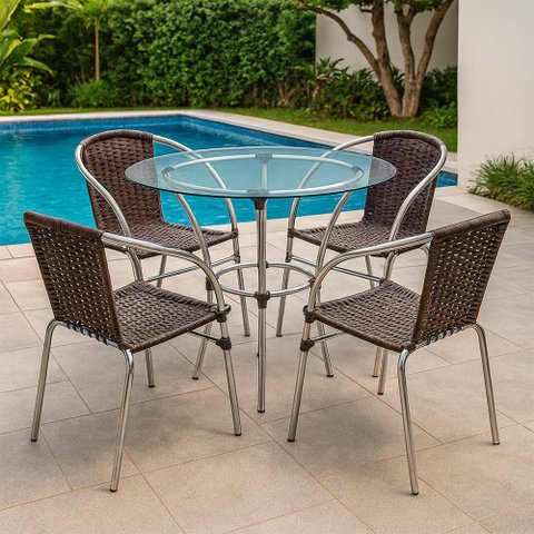 Conjunto Pool Mesa e 4 Cadeiras Alumínio Fibra Área Gourmet Acesse Móveis