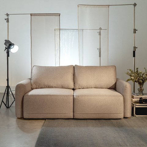 Sofá Retrátil 2 Lugares Linho Creme Mellow 190cm CabeCasa MadeiraOriginals