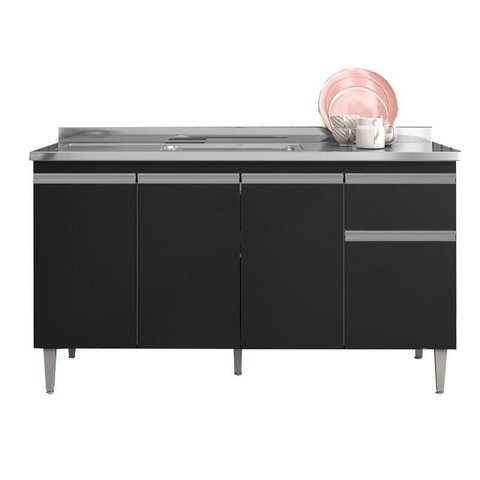 Balcão de Pia Tatiane 150 Cm Preto Fosco - Ajl