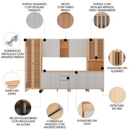 Armário de Cozinha 6 Peças Cp02 e Tampo Pierre Carvalho/cinza L01 - Mpozenato - 3 Armário de Cozinha 6 Peças Cp02 e Tampo Pierre Carvalho/cinza L01 - Mpozenato - 3