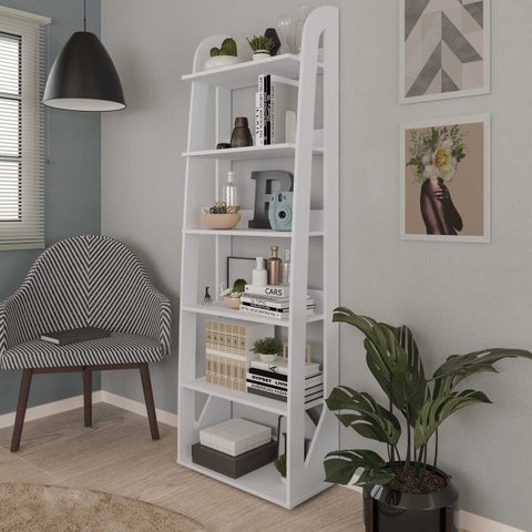 Estante Floripa para Livros e Objetos Branco 5 Prateleiras e 1 Nicho- Artely 004363