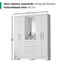 Ver imagem 3 de Guarda Roupa com Capela 4 Portas 3 Gavetas 148 cm Lyon Branco Rudk