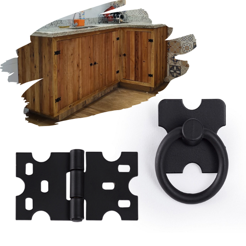 Kit 30 Unid. 20 Dobradiças + 10 Puxador Rustico Preto: Preto Fosco