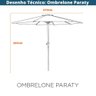 Ombrelone Central Paraty Bali Fratini 270 Cm (largura) sem Base em Alumínio Cinza Capa Poliéster - 5