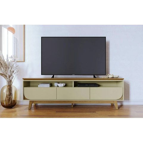Bancada Selene 2m para Tv até 75'' com 3 Gavetas e Pés Retrô - Cumaru/opala Madetec