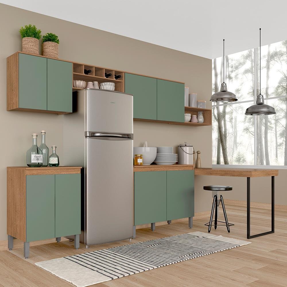 Cozinha Modulada 7 Peças com Mesa Victória Carvalho/menta - Móveis Arapongas - 3