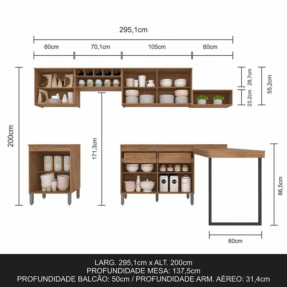 Cozinha Modulada 7 Peças com Mesa Victória Carvalho/menta - Móveis Arapongas - 5