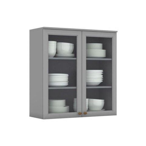 Armário Aéreo p/ Cozinha Americana 2 Portas de Vidro 80cm Cinza - Henn