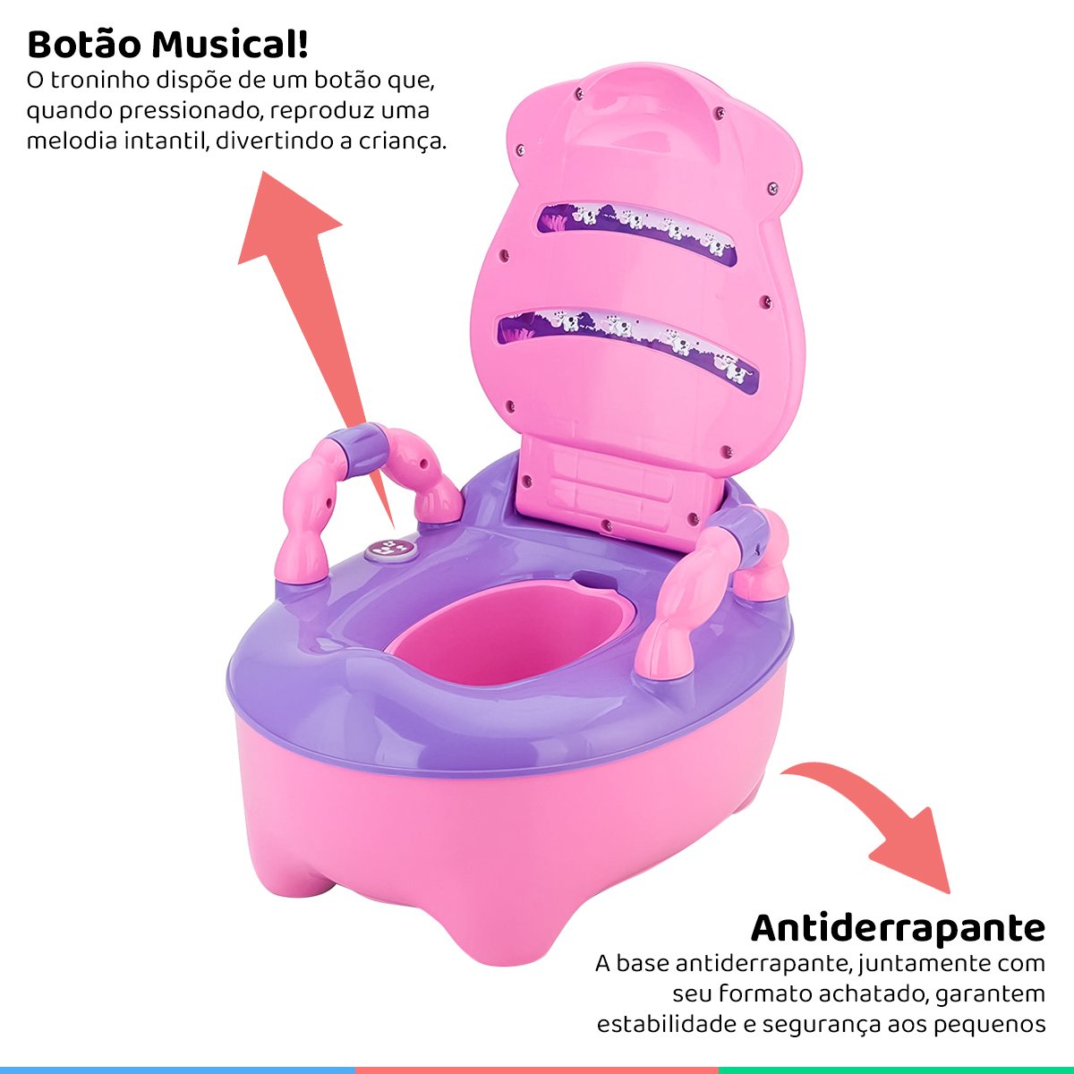 Troninho Infantil Fazenda Musical Assento Anatômico Com Tampa Vaquinha Prime Baby - Rosa e Lilás - 3