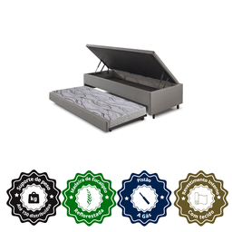 Bicama Box com Baú Solteiro Courino Linho Cinza 88x188 com Colchão Auxiliar Ecoflex - 6