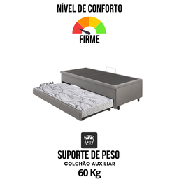 Bicama Box com Baú Solteiro Courino Linho Cinza 88x188 com Colchão Auxiliar Ecoflex - 7