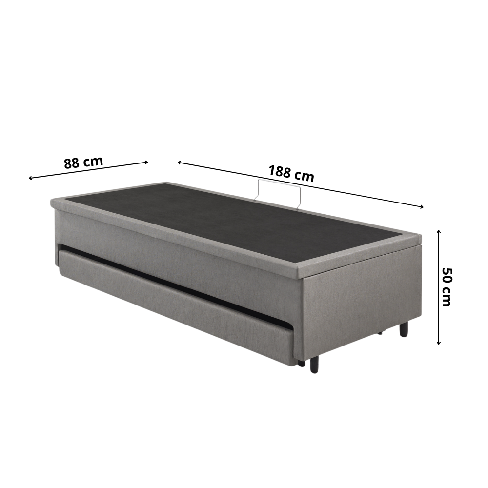 Bicama Box com Baú Solteiro Courino Linho Cinza 88x188 com Colchão Auxiliar Ecoflex - 3