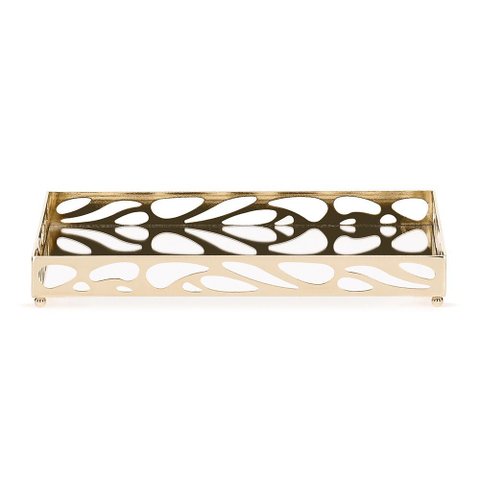 Bandeja Decorativa Retangular em Metal Dourado com Espelho 27cm 20140 Mart
