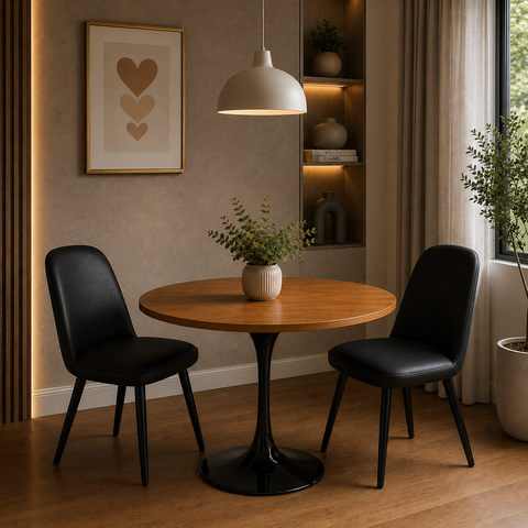 Mesa de Jantar Saarinen Preto Redonda 80cm - MDF Melamínico Freijó