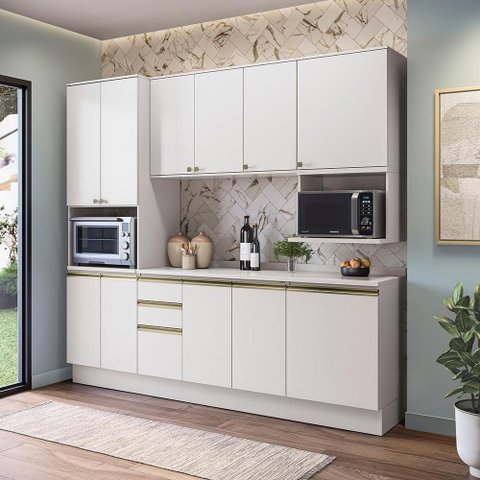 Armário de Cozinha Compacta Nicho Micro-ondas 100% Mdf 250cm Branco Celeste Kappesberg