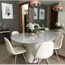 Mesa de Jantar Cone com Tampo Redondo de Vidro 100cm - Laqueada Branco **somente a Mesa** - 1