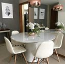 Ver imagem 1 de Mesa de Jantar Cone com Tampo Redondo de Vidro 100cm - Laqueada Branco **somente a Mesa**