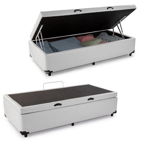 Cama Box Baú Solteiro Sintético Branco Emth 88x188x40