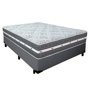 Cama Box Casal Sintético + Colchão Anjos Black Graphite Molas Ensacadas 138x188x64cm Cinza