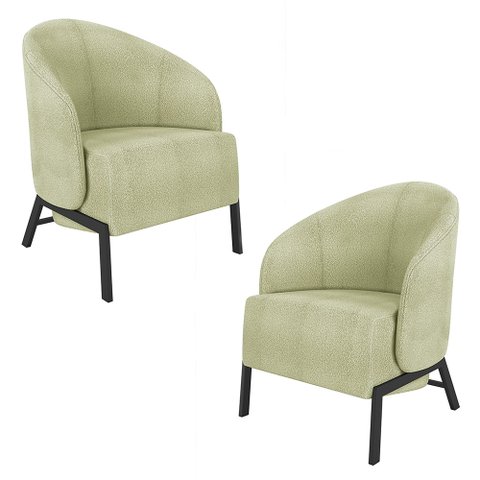 Kit 2 Poltronas Decorativa Sala de Estar Kenya Pés em Ferro Bouclê Preto/verde G33 - Gran Belo