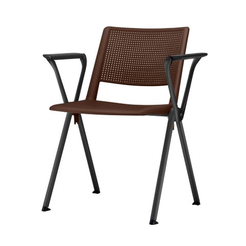 Cadeira Up com Bracos Assento Marrom Base Fixa Preta - 54333