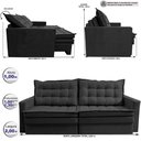Ver imagem 3 de Sofá sem Caixa Retrátil Baú 2,00m Cama Inbox Secret Suede Velusoft Preto