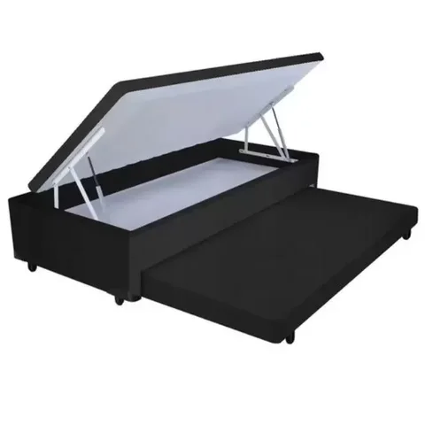 Cama Box Bau Solteiro Com Auxiliar Semi Ortopedica Suede:PRETO