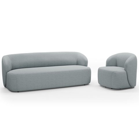 Sofá 3 Lugares 205cm com Poltrona Giratória Orgânica Heidy F04 Linho Cinza - Lyam Decor